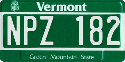 VT license plate NPZ182