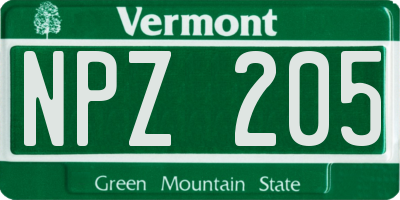 VT license plate NPZ205