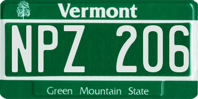 VT license plate NPZ206