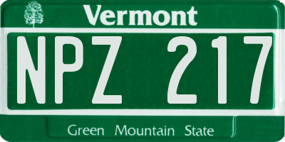 VT license plate NPZ217