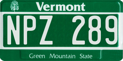 VT license plate NPZ289