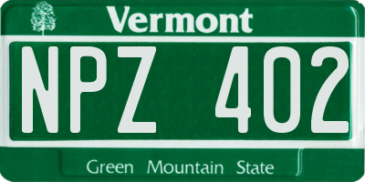 VT license plate NPZ402