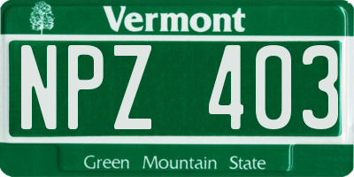 VT license plate NPZ403