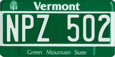 VT license plate NPZ502