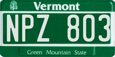 VT license plate NPZ803