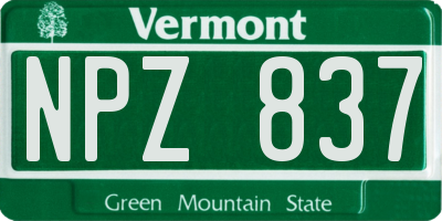 VT license plate NPZ837