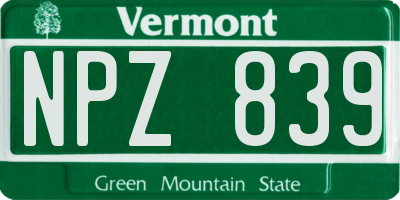 VT license plate NPZ839