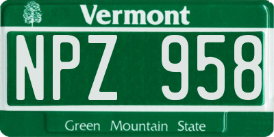 VT license plate NPZ958