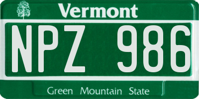 VT license plate NPZ986