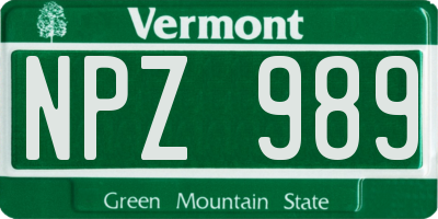 VT license plate NPZ989