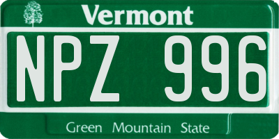 VT license plate NPZ996