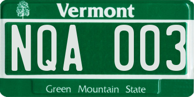VT license plate NQA003
