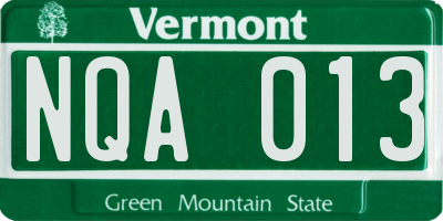 VT license plate NQA013