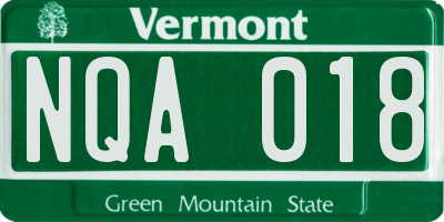 VT license plate NQA018