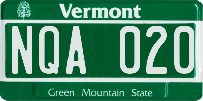 VT license plate NQA020