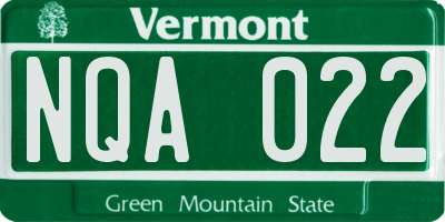 VT license plate NQA022