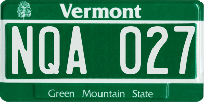 VT license plate NQA027