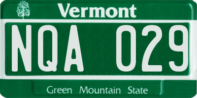 VT license plate NQA029