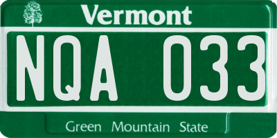 VT license plate NQA033