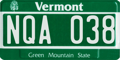 VT license plate NQA038