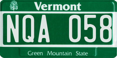 VT license plate NQA058