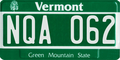VT license plate NQA062
