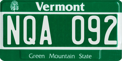 VT license plate NQA092