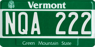 VT license plate NQA222