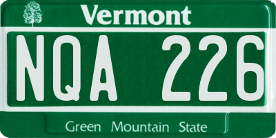 VT license plate NQA226