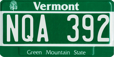 VT license plate NQA392
