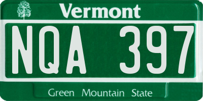 VT license plate NQA397
