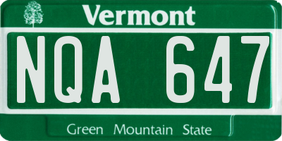 VT license plate NQA647