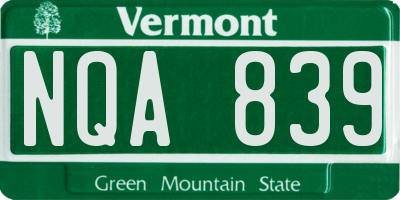 VT license plate NQA839