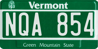 VT license plate NQA854