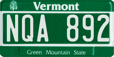 VT license plate NQA892