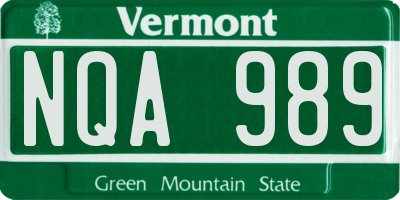 VT license plate NQA989