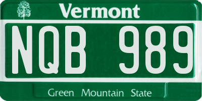 VT license plate NQB989