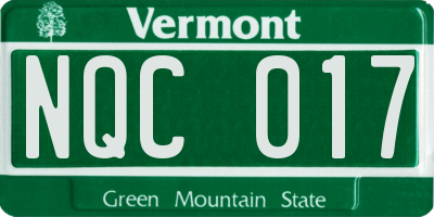 VT license plate NQC017
