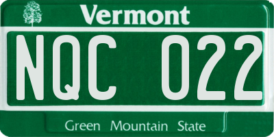 VT license plate NQC022