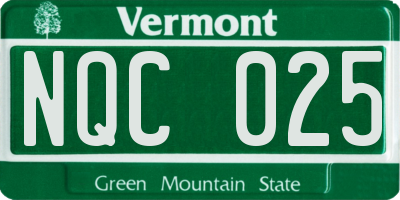 VT license plate NQC025