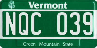 VT license plate NQC039