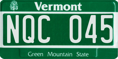 VT license plate NQC045