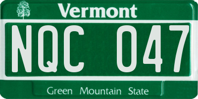 VT license plate NQC047