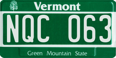 VT license plate NQC063