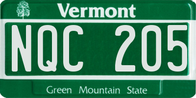 VT license plate NQC205