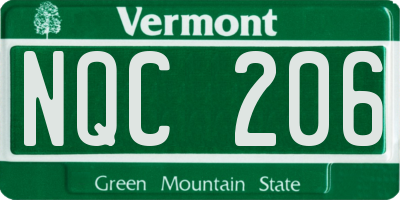 VT license plate NQC206