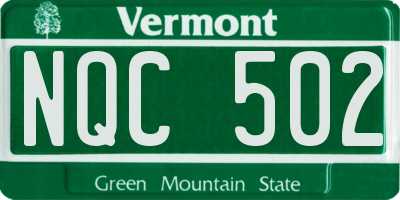 VT license plate NQC502
