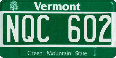 VT license plate NQC602