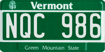 VT license plate NQC986