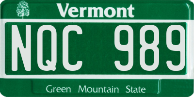 VT license plate NQC989